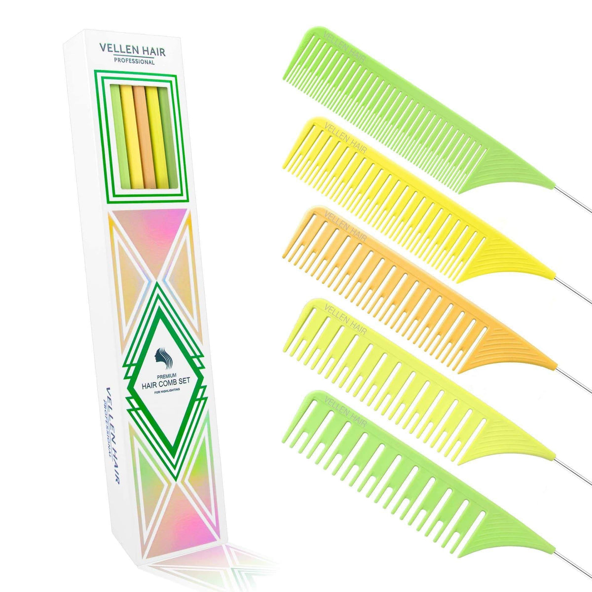 Highlighting Comb 5 Pack Green/Yellow/Orange Accessories - Vellen Hair - Luxe Pacifique