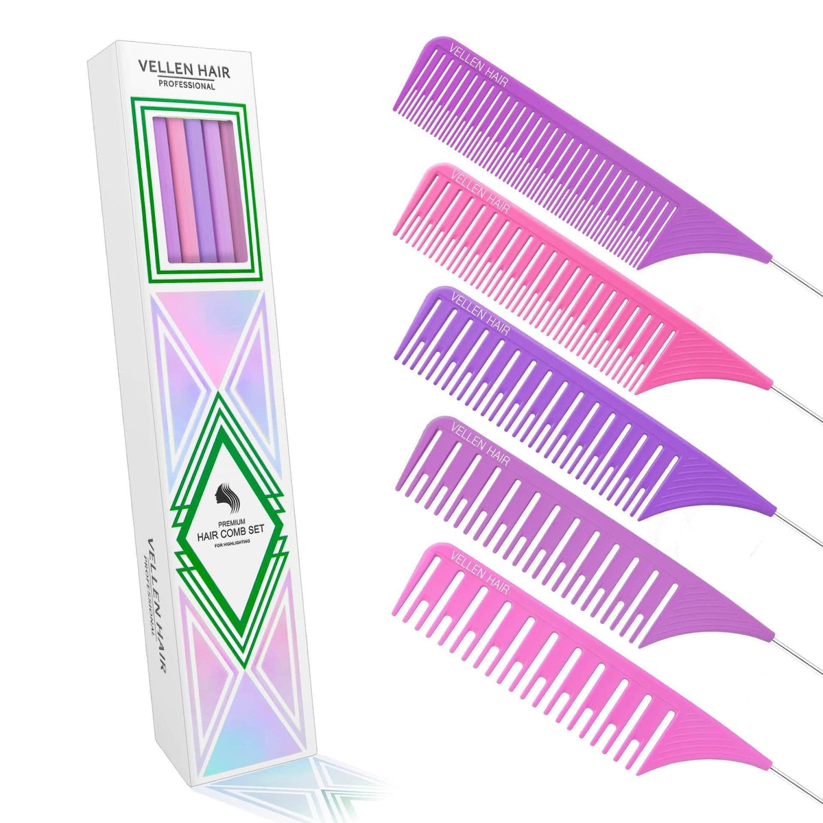 Highlighting Comb 5 Pack Purple/Pink Accessories - Vellen Hair - Luxe Pacifique